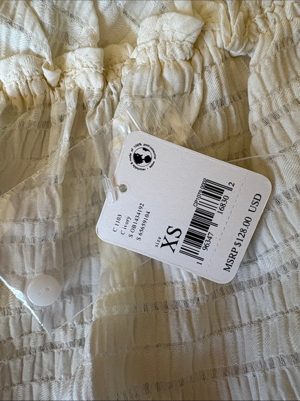 NWT Free People Hailey Ivory Blouse Long Sleeve Crop XS
